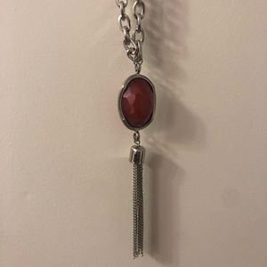 Silver and red long statement necklace